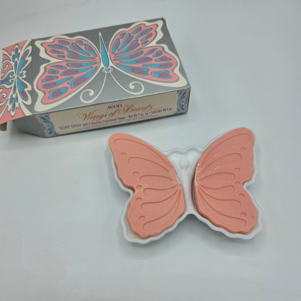 Avon Wings of Beauty Butterfly Glass Soap Dish‎ Fragranced Soap Vintage Set OS